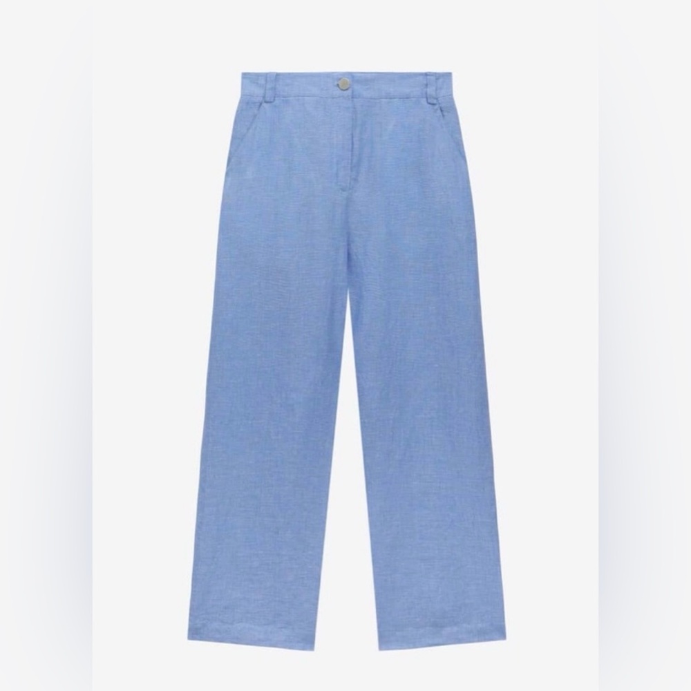 NWT BRORA Cross Dye Linen Trouser Pants Blue
